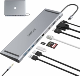 10-in-1 Multiport Hub for MacBook Pro/Air – USB C Docking Station with Dual Display, USB Ports, HDMI, VGA, PD 100W, Ethernet, SD/TF Card Reader, 3.5mm Audio