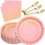 105-Pcs Pink & Gold Disposable Dinnerware Set, Serves 35