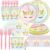 121-Pcs Unicorn Party Tableware & Disposable Dinnerware Set for 24 Guests (Include Tablecloth)