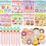 136 Pcs Back to School Gifts Bulk Donut Mini Spiral Notepads with Pens Stickers Set