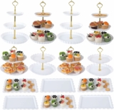 14-Piece Dessert Stand Set – 4 Tiered Cake Stands (3-Tier & 2-Tier) + 6 Rectangle Appetizer Trays