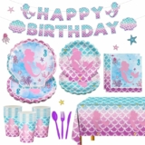 170pcs Mermaid Birthday Party Supplies w/ Disposable Dinnerware