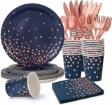 175Pcs Blue Rose Gold lates and Napkins Set