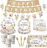 179Pcs Wildflower Party Decorations & Disposable Dinnerware (Serves 24)