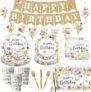 179Pcs Wildflower Party Decorations & Disposable Dinnerware (Serves 24)