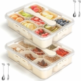 2 Pack Divided Snack Box with Lid, 9 Compartments & Utensil Set