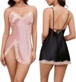 2 Set Women’s Satin Lace Nightgown Slip Dress