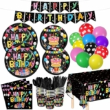 216pcs Happy Birthday Party Supplies w/ Disposable Dinnerware (Serves 24 Guests)