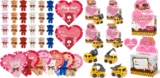 24 Pack Valentines Day Gift Boxes with Toy (Stuffed Bear or Pull Back Construction Toys)