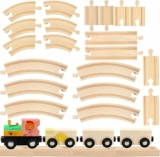 24 Pcs DIY Wooden Trains Unfinished Magnetic Wooden Train Cars with Track