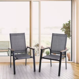 2-Pack Captiva Designs Aluminum Patio Arm Chairs with Wooden Armrests