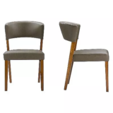 2-Pack Baxton Studio Mid Century Dining Chairs Walnut/Gray Faux Leather