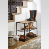 Brightroom 3 Tier Shoe Rack Black Metal with Natural Wood