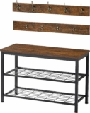 Set of 3 3-Tier Shoe Entryway Bench & Hanging Hooks Wall