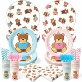 300 Pcs Teddy Bear Gender Reveal Plates and Napkins (Serve 50)