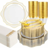 350-Pcs Disposable Dinneware Set for 50-Guests (Clear & Gold)