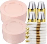 350 PCS Pink Plastic Dinnerware Set for 50 Guests