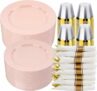 350 PCS Pink Plastic Dinnerware Set for 50 Guests