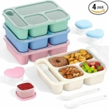 4 Pack Bento Box w/ Utensils and Salad Dressing Containers