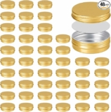 48 Pcs Aluminum Round Cans with Lid, 2 Oz