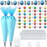 55PCS Piping Bags Tips Set (2 Icing Bags, 49 Icing Tips, 3 Couplers, 1 Storage Box)