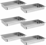 6 Pack Full Size Hotel Pan, Commercial Catering Food Pan, [NSF Certified][with Handle] Stainless Steel 2.5 Inch Deep Anti-Jamming Steam Table Pan