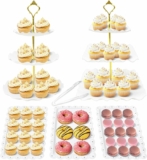 6 Pcs Dessert Table Display Set with 2 Pcs 3 Tier Cake Stand, 3 Pcs Dessert Trays and 1 Tongs