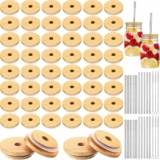 68-Pack Bamboo Lids Bulk for Beer Cup Including Bamboo Canning Lids for Jars with Straw Hole