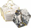 8 Pcs Drink Coasters with Metal Holder Stand,Marble Pattern