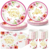 96-Pcs Happy Mother’s Day Party Disposable Dinnerware Set, Serves 24 Guests