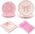 96pcs Pink Bow Birthday Part Disposable Dinnerware Set (Serves 24 Guests)