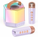 Portable Bluetooth Karaoke Speaker with 2 Wireless Microphones and Party Lights
