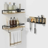 Set of 3 Bathroom Shelves with Sturdy Hooks and Towel Bar