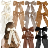 12 Pcs Silky Satin Hair Bows Clips with Long Tails