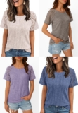Womens Short Sleeve Sweater Crewneck Top