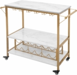 Concept Bar Serving Cart Bottle Storage and Wine Glass Rack-Faux Marble and Gold