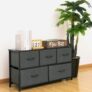 Extra Wide Dresser Storage Tower with 5 Drawers of Easy-Pull Fabric Bins