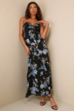 Women’s Adoring Essence Black Floral Ruffled Lace-Up Backless Maxi Dress