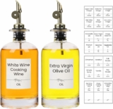 2-Pack Olive Oil Dispenser Bottles Set with Gold Lids & 24 Labels