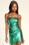 Women’s Always Envied Green Shiny Metallic Gathered Mini Dress