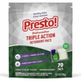 70-Count Amazon Brand – Presto! Triple Action Dishwasher Pacs, Anti-spotting, Fresh Scent