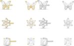 Amazon Essentials Plated Cubic Zirconia Butterfly and Flower Earring Set