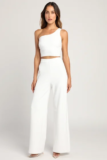 Women’s Amor and Beyond Ivory One-Shoulder Two-Piece Jumpsuit