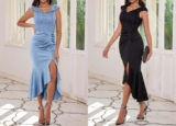 Women’s Formal Lace High-Low Midi Ruffle Dress