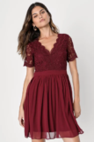 Women’s Angel in Disguise Burgundy Lace Skater Dress