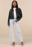 Steve Madden Women’s Avaline Light Wash Denim Rhinestone Wide-Leg Jeans
