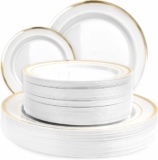 100-Count White Plastic Plates Disposable with Gold Trim