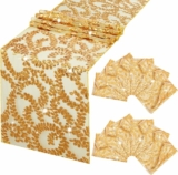 12-Pack Gold Flower Sequin Table Runners, 12×72 Inch