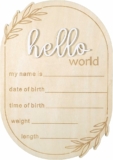 Baby Announcement Sign, 5.91×4.13 Inch Hello World Babies Name Wooden Sign