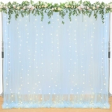 Baby Blue Tulle Backdrop Curtain with Lights String 2 Pcs 5×10ft